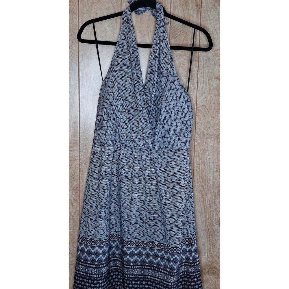 NWT Athleta Halter Dress Printed Go Anywhere Black and Gray Side Zip Size 14